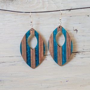 Wood and Resin Earrings - Large Teal and Wood